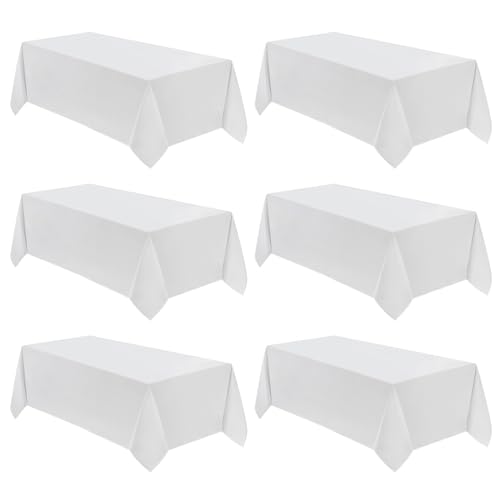 VidaFete 6 Pack White Rectangle Tablecloth 90x156 Inch for 6ft & 8ft Tables