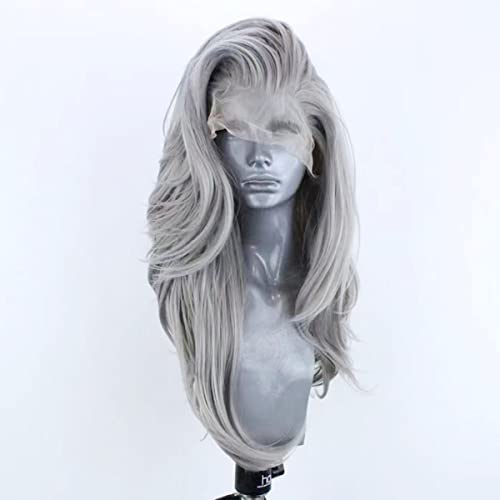 Silver Grey Lace Front Wigs for Women Long Natural Wave Heat-Resistant Synthetic Hair - COCOFANS Variation: Silver Grey_SW