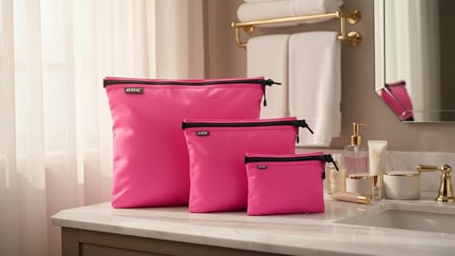 Travel Toiletry Bag Set - 3 Sizes Waterproof Nylon Organizer for Men - Pink