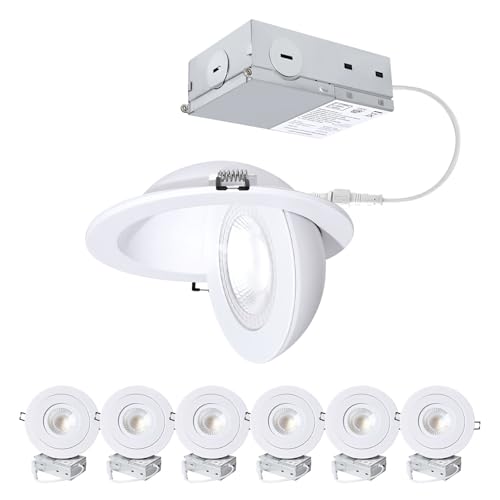 6 Inch Gimbal LED Recessed Lights 6 Pack - Adjustable White Canless Ceiling Lights with 5 CCT