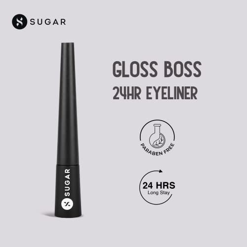 SUGAR Cosmetics Gloss Boss 24Hr Glossy Eyeliner Gel With Brush Smudeproof & Waterproof - 2.5 ml (Pack of 1) 01 Back In Black (Black Eyeliner)