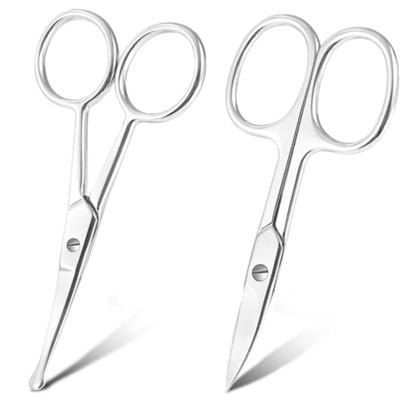2PCS Multifunctional Eyebrow Scissors for Women, Mustache Scissors and Nose Hair Scissor for Men, Curved Grooming Scissors for Eyebrow, Mustache, Beard, Eyelashes - Premium Stainless Steel Quality