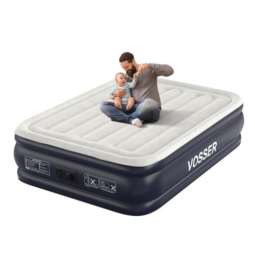 Blue Full Air Mattress with Built-in Pump - 18 Inch Raised Bed, Comfortable & Thick