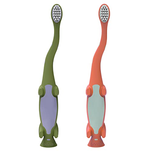 Dr. Brown's Toddler Toothbrush, Dinosaur, Green and Orange, 2-Pack
