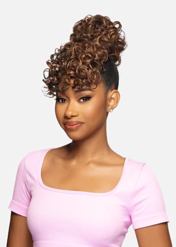 Wavy Bun & Side Bang Hairpiece - 99J Red Burgundy Wine, Heat-Resistant Faux Fiber