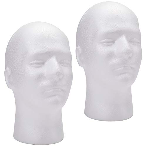 2 Pack Male Foam Head Mannequin Displays - 11 Inch Wig & Hat Holders