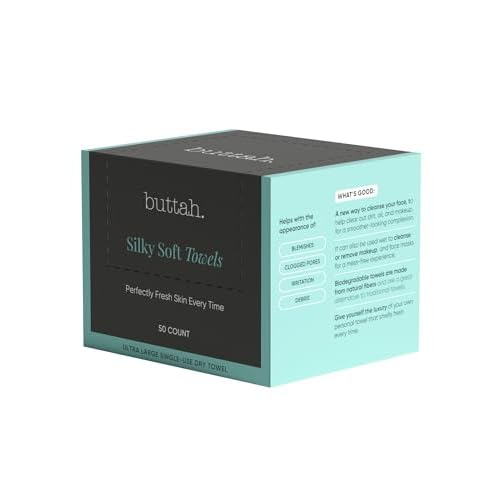 Buttah Skin Disposable Face Towels, 50 Count ? Extra Thick, Soft, Large Towels for Sensitive Skin, Travel, and Makeup Removal