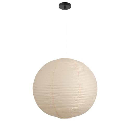 Fivemengo 20in Off-White Paper Pendant Light Kit with Cord & Canopy – Includes Bulb Base, 98in Cord