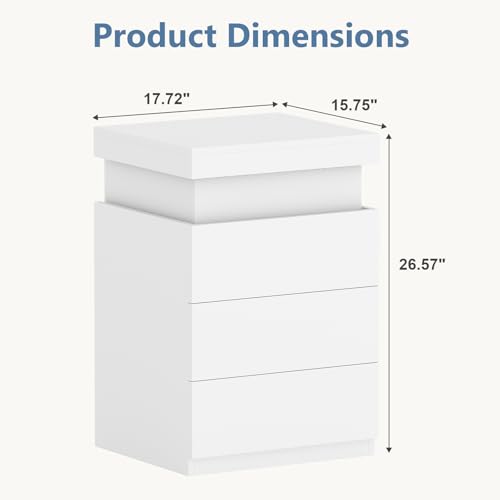 White Nightstand with Charging Station & RGB LED Lights - 17.72"W x 15.75"D x 26.57"H