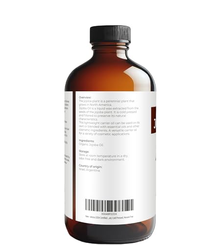 Velona USDA Organic Jojoba Oil 16 fl oz Glass Bottle Cold Pressed Non-GMO Pump
