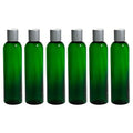 JUVITUS (6 pack) 8 oz Green Plastic PET Slim Bottles with Silver and White Disc Cap