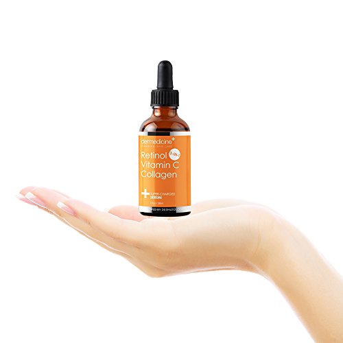Dermedicine 1 Fl Oz Retinol Vitamin C Collagen Face Serum with Hyaluronic & Ceramides