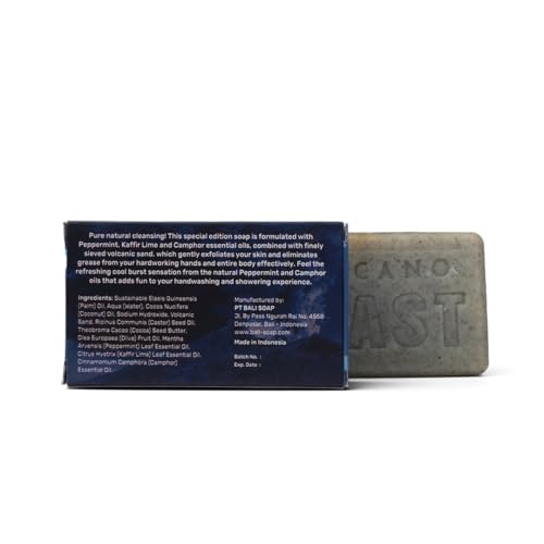 Bali Soap Volcano Blast - Natural Bar Soap for Men, Mechanic & Gardener Gifts - Scrubby Lava Exfoliating Heavy Grit Volcanic Soap with Peppermint and Camphor, Moisturizing and Cleansing, 7oz