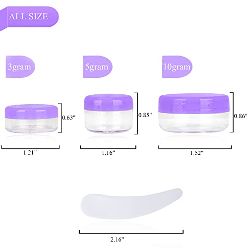 Purple Sample Containers 3g 200 Pack with Mini Spatulas - Cosmetic & Makeup Jars