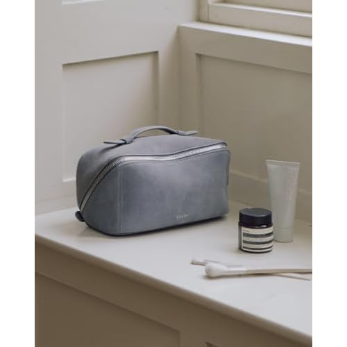 EACHY Leather Makeup Bag, Portable 180¡Æ Wide-Open Flat Cosmetic Bag for Women, Large Capacity Make Up Organizer Makeup Pouch with Divider and Handle