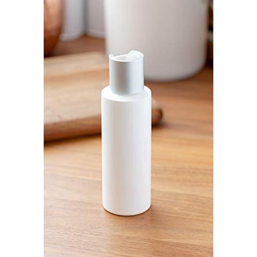 JUVITUS 4 oz / 120 ml White Plastic HDPE Refillable Cylinder Squeeze Bottle with Silver Disc Cap (12 Pack)