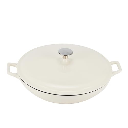 White Enamel Cast Iron Covered Casserole Skillet 3.3 Quart Oven Safe