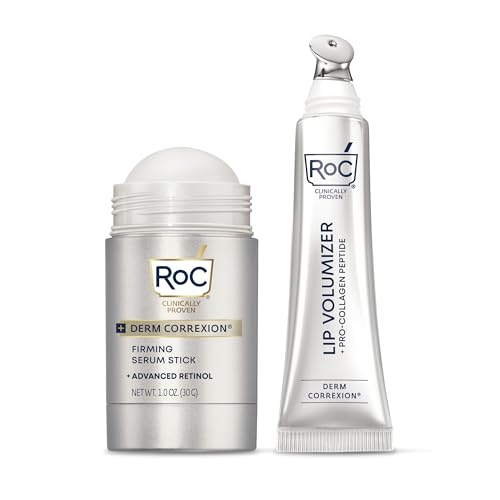 Bundle of RoC Derm Correxion Lip Volumizer - Lip Plumper Peptide Treatment with Hyaluronic Acid & Vitamin E + RoC Derm Correxion Retinol Firming Serum Stick