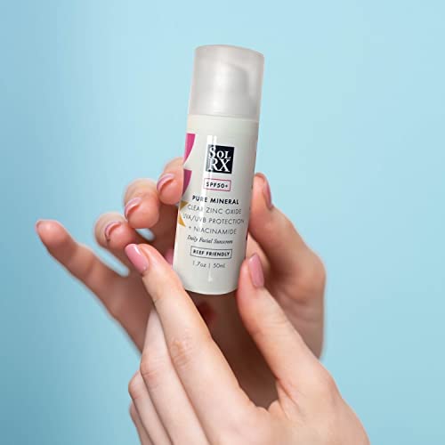 SolRX Pure Mineral SPF 50+ Face Sunscreen - 1.7oz Zinc Oxide Sunscreen with Niacinamide, Daily Facial Sunscreen, Reef Safe Sunscreen