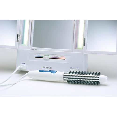 JERDON Tri-Fold Two-Sided Makeup Mirror with Lights - Vanity Mirror with 5X Magnification & Multiple Light Settings - White Base - Model JGL9W