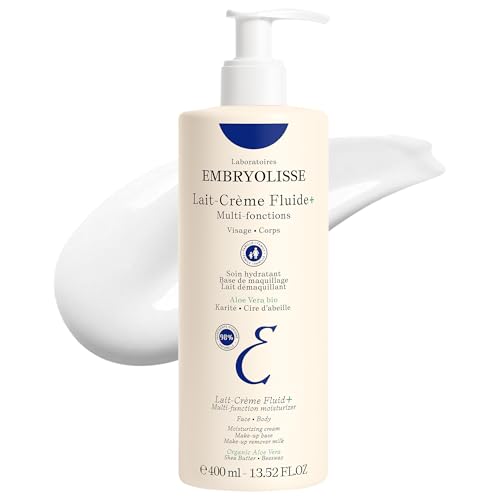 Embryolisse Lait-Crème Fluid+ Face & Body Moisturizer 13.52 Fl Oz - Lightweight Hydrating Cream with Shea & Aloe Vera