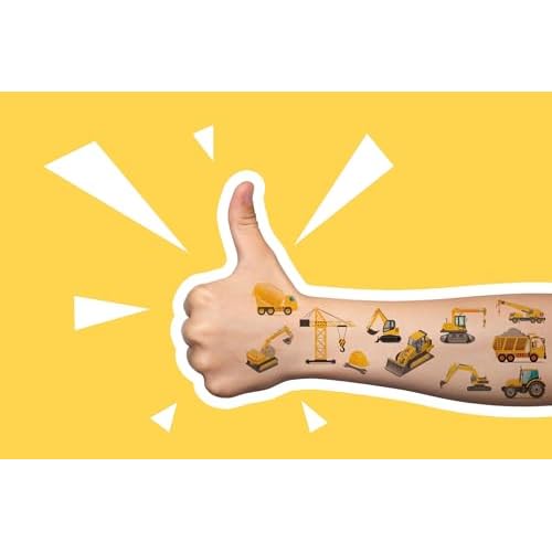 300PCS Construction Zone Party Favors Tattoos Temporary - Construction Birthday Party Supplies Decorations Goodie Bags Stuffers Tractor Truck Body Stickers