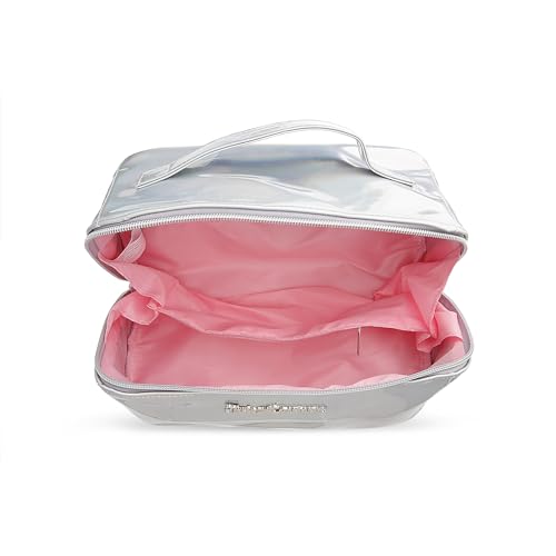 Juicy Couture White Makeup Bag Cosmetics Organizer Travel Essentials Cross Zip Iridescent
