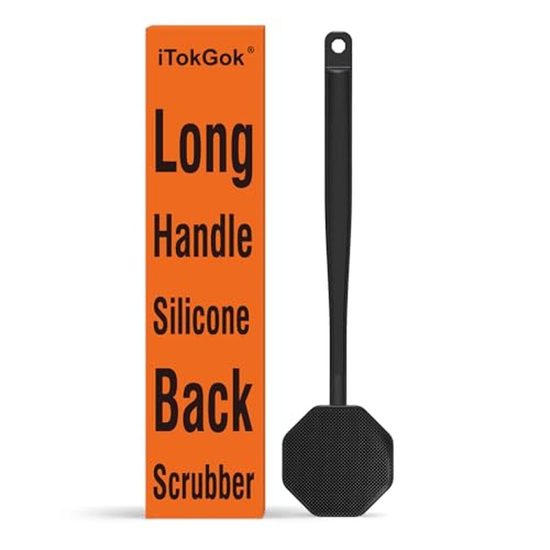iTokGoK¢ç Premium Silver-Infused Silicone Back Scrubber with Long Handle Back Brush for Shower,Back Brush Long Handle for Men and Women,Ergonomic No-Slip Handle, Long-Lasting (Black)