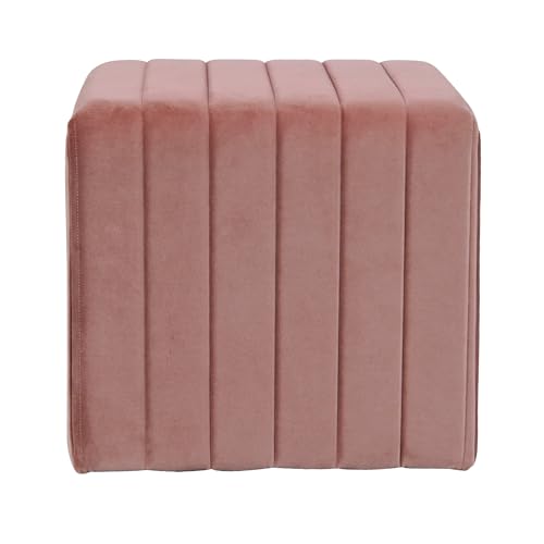 19-Inch Blush Pink Velvet Tufted Ottoman Footstool - Modern Channel Design
