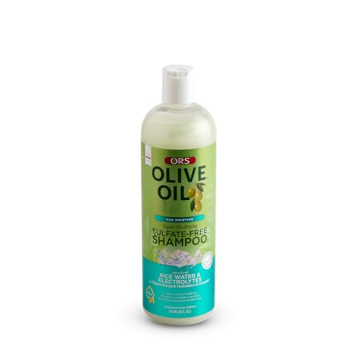 ORS Olive Oil Max Moisture Hydrating Sulfate-Free Shampoo - Pack of 2, Infused with Rice Water & Electrolytes - 16 Oz