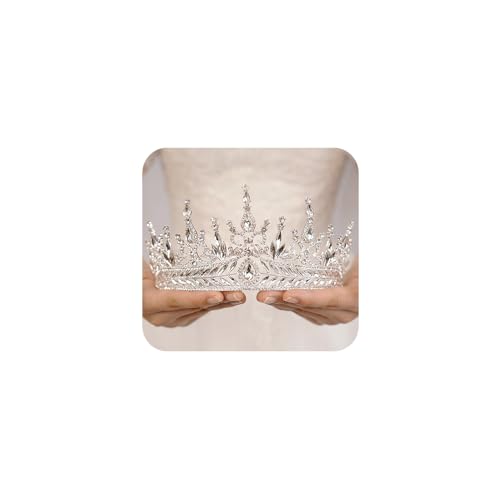 Silver Baroque Queen Crown for Women Rhinestone Wedding Tiara Bridal Hair Accessory