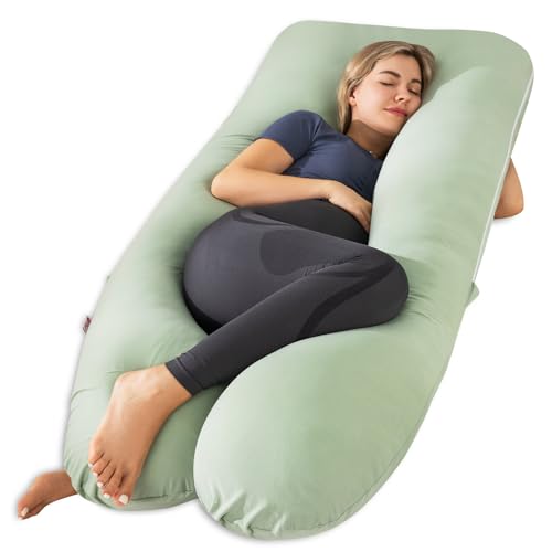 Meiz Sage Green 60-Inch U-Shaped Pregnancy Pillow for Comfortable Sleep