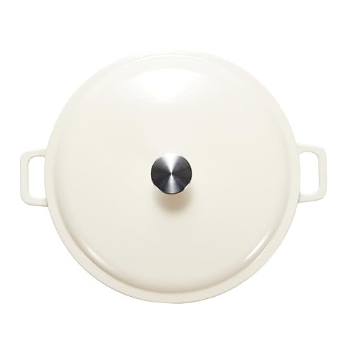 White Enamel Cast Iron Covered Casserole Skillet 3.3 Quart Oven Safe
