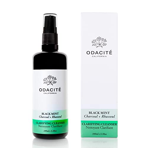 Odacit? Facial Cleanser with Foam - Black Mint Activated Charcoal & Rhassoul Clay Glow Recipe - Facial Moisturizer with Deep Cleanse for Gentle Face Wash to Remove Dirt & Oil, 3.38 fl. oz.