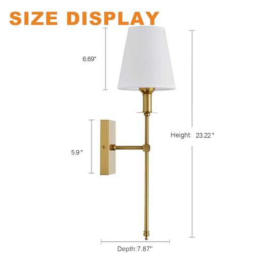 Gold Wall Sconces Set of 2 - Vintage Hardwired Bathroom & Bedroom Lighting