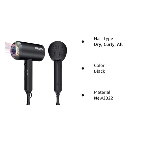 SHRATE Lightweight Ionic Hair Dryer with Diffuser - Powerful 1800W Blow Dryer for Fast Drying - Professional Low Noise Mini Hair Dryer for Travel, Gifts, Hair Styling (Black)