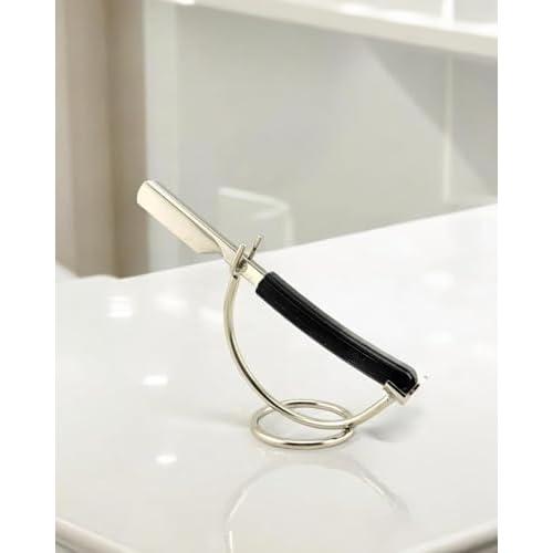 Parker Director Chrome Non-Folding Straight Barber Razor ? Japanese-Style Shavette with Stainless Steel Arm, Ergonomic Black Handle & Blade Protector Cap ? Ideal for Professionals - 5 Blades Included