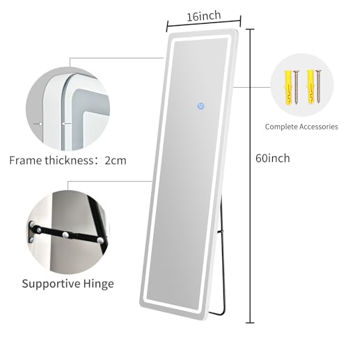 60-inch Full Length Mirror with LED Lights for Bedroom Floor Decor