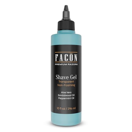 Fac?n Transparent Shaving Gel for Men w/Aloe Vera, Cooling Menthol, Peppermint & Sandalwood Oil Scent ? Clear Non Foaming Straight Razor Shave Gel, Barber Shaving Gel to Prevent Razor Bumps, 10 fl oz