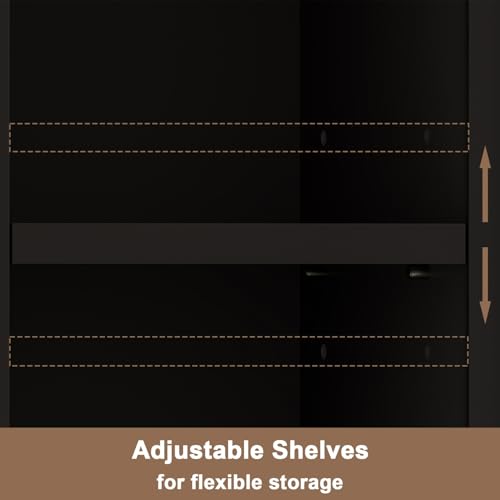 Narrow Bathroom Storage Cabinet with Adjustable Shelves & Drawer - Black
