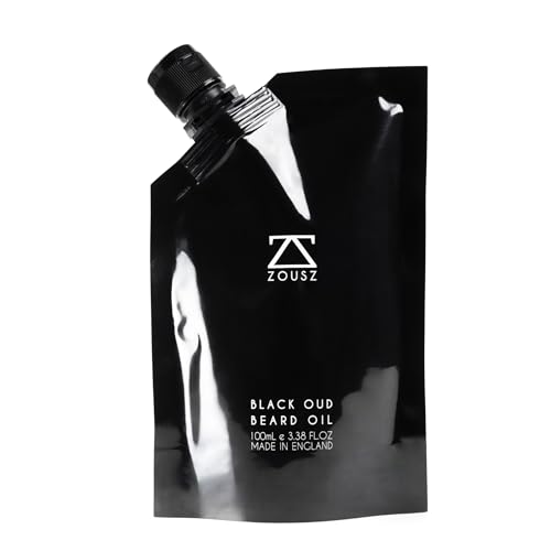 ZOUSZ Black Oud Beard Oil for Men (Growth Enhancer) | Beard Care Essential - Beard Moisturiser/Beard Softener, Non-Greasy After Shaving Oil, Paraben-Free, 100mL Refill Pouch Gift for Men