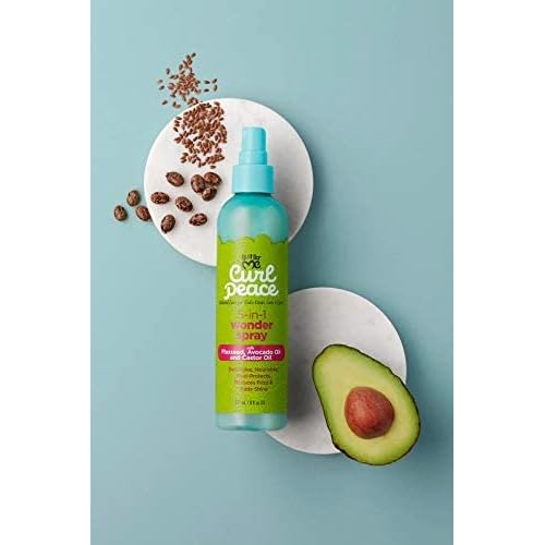 Just For Me Curl Peace 5-In-1 Wonder Spray - Detangles, Nourishes, Heat-Protects, Reduces Frizz, Adds Shine, Contains Flaxseed, Avocado Oil, Castor Oil, No Animal Testing, 8 oz
