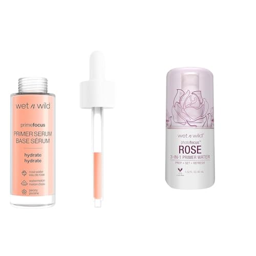 wet n wild Prime Focus Primer Serum for Face & Photo Focus Primer Water Rose Addiction Bundle, 1.52 Ounces
