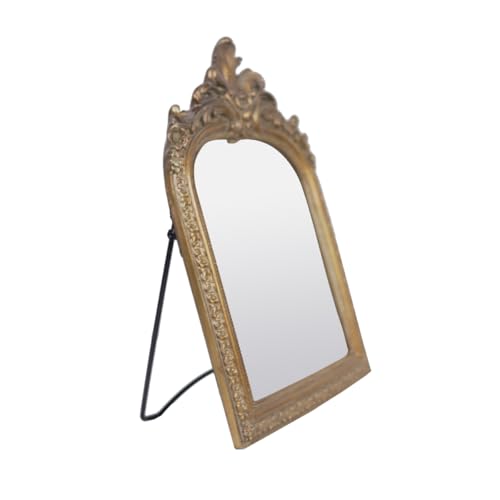 Large Bronze Vintage Vanity Wall Mirror with Ornate Carved Frame - 14.4 x 9.8 Inches