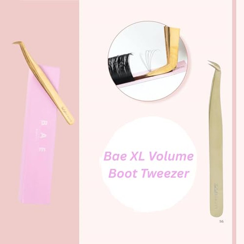 Bae XL Volume Boot Tweezer by SoCal Beauty - Professional Lash Extension Tool for Mega Volume Fans, Extra-Long Gold Tweezers with MM Measurement - Lash Artist Essential