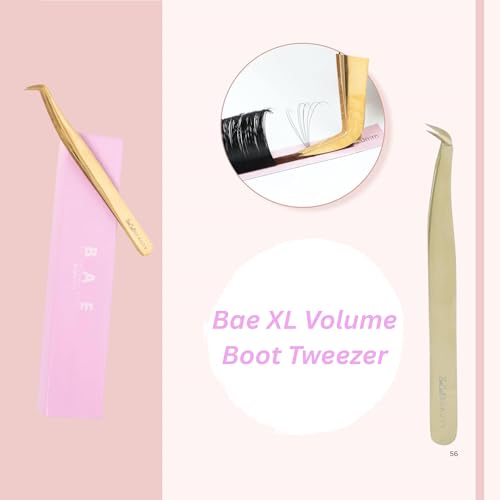 Bae XL Volume Boot Tweezer by SoCal Beauty - Professional Lash Extension Tool for Mega Volume Fans, Extra-Long Gold Tweezers with MM Measurement - Lash Artist Essential