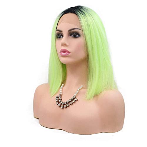 Neon Green Bob Wig for Women - 14 Inch Synthetic Lace Front Style with Ombre Option