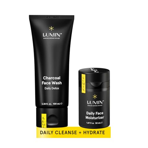 Lumin Dynamic Duo Skincare Set for Men ? Charcoal Wash & Daily Moisturizer Kit, Face Cleanser & Hydrating Cream
