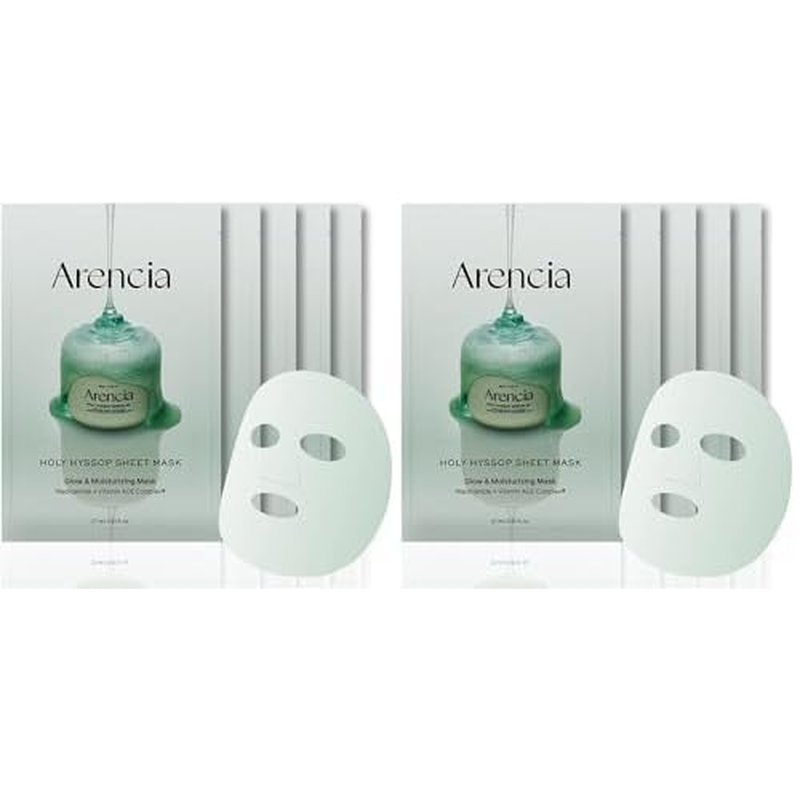 ARENCIA Hyssop Glow Sheet Mask, 10 Pack, Hydrating, Glowing, Boosting, Repairing for younger looking skin with Vitamin A,C,E