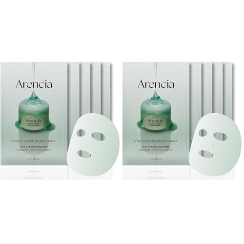 ARENCIA Hyssop Glow Sheet Mask, 10 Pack, Hydrating, Glowing, Boosting, Repairing for younger looking skin with Vitamin A,C,E